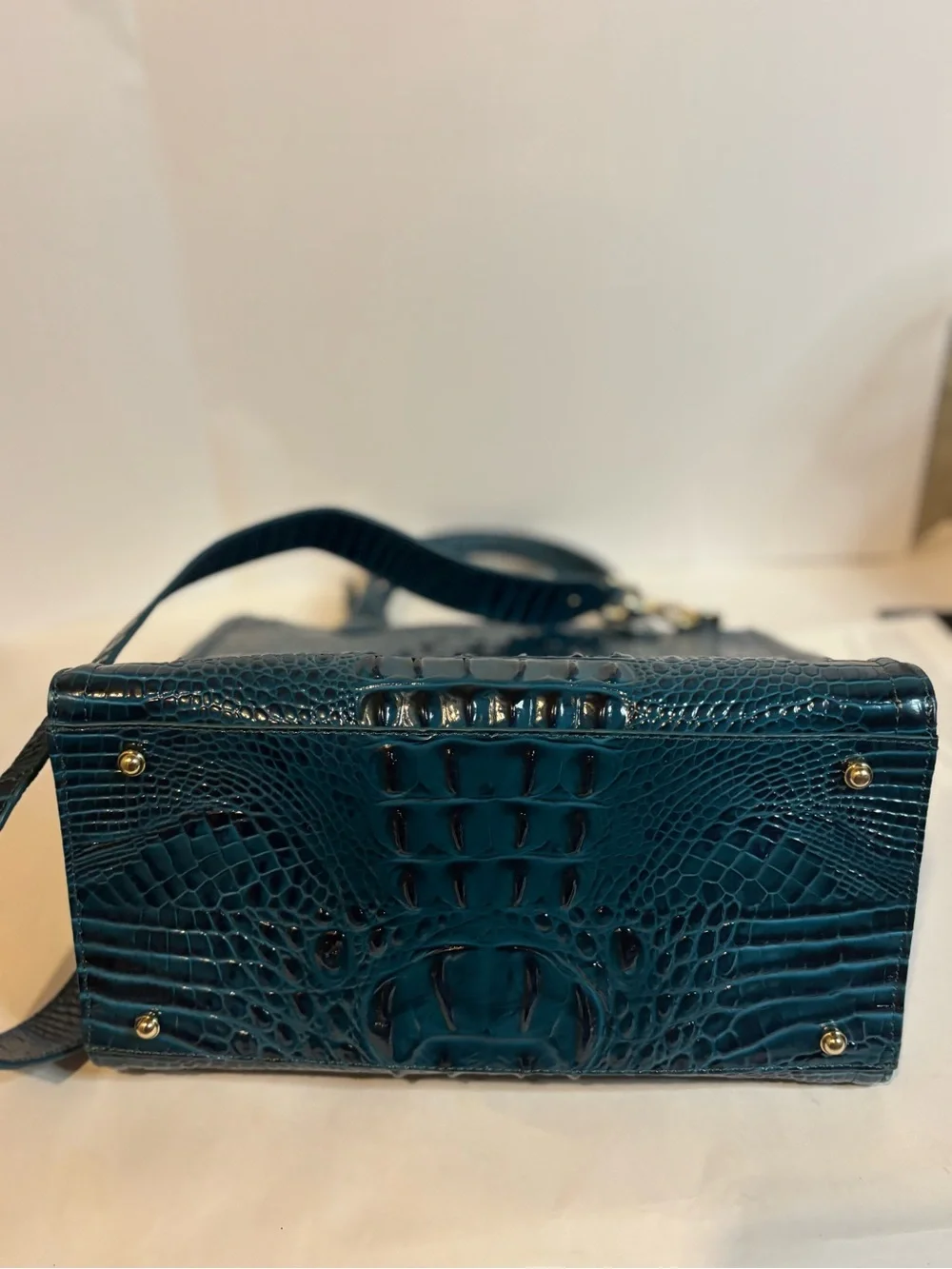 NWOT Brahmin Caroline-Juniper Melbourne Teal Croc-Embossed Top-Handle Tote